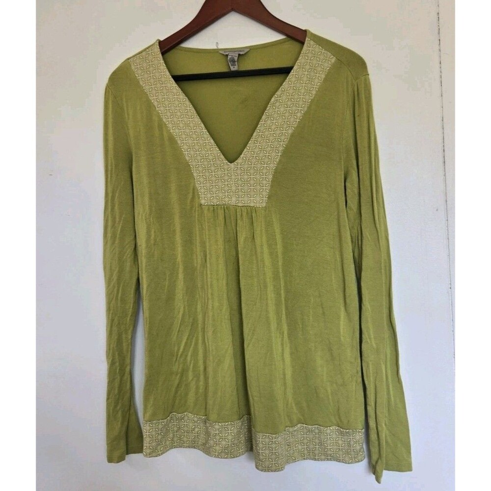 Vintage Banana Republic Shirt Womens M Top Green Y2K Peasant Boho V Neck Tunic - Picture 1 of 7